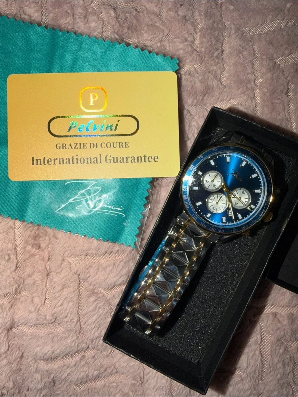 Blue Dial Gold-Tone Bracelet Chronograph Watch